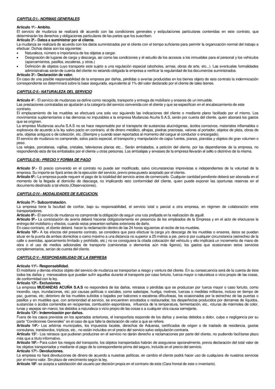 contrato para mudanzas acuña en colombia