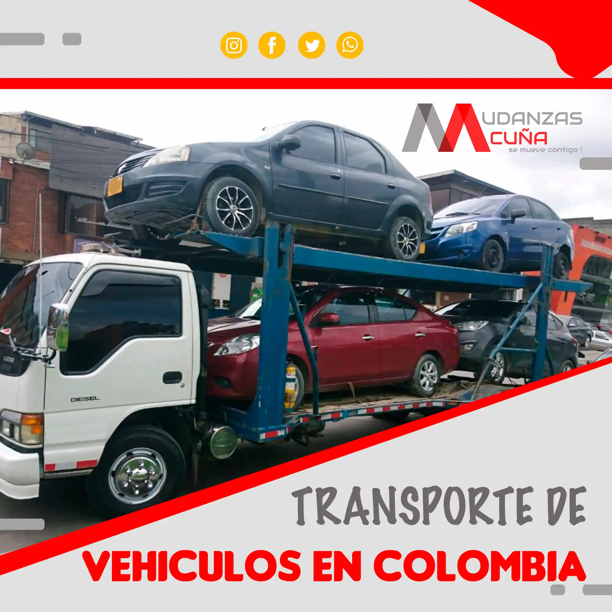 camion niñera con cuatro vehiculos